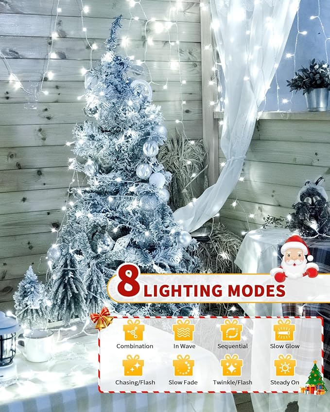 Christmas Lights String Outdoor Indoor, Cold White 403FT 1200 LED Xmas Tree Decorations Lights,Plug in Twinkle Fairy Light with Remote Timer for Room Yard Holiday Party Wedding Camping Decor