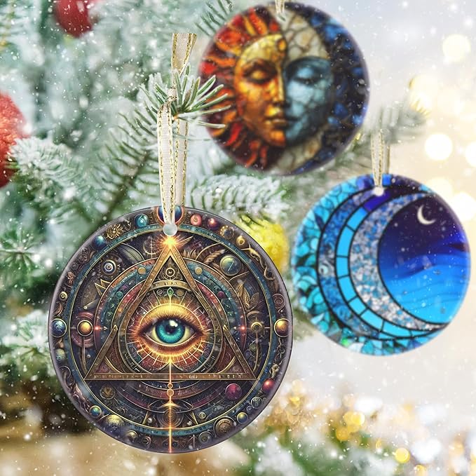 3.5 Inch Ceramic Christmas Tree Ornament, Wisdom Eye Christmas Ornaments, Heirloom Keepsake, Gift Exchange, Gift Idea, Bauble Present