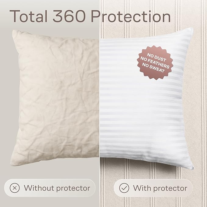 Set of 2 Pillow Protectors with Zipper King Size - 100% Resistant to Stains, Dust & Dirt - Washable Covers for Increased Pillow Lifespan