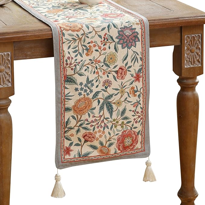 bilingaier Floral Cloth Small Runner for Table,Decorative Linen 102 Inches Long Table Runners,Farmhouse Decor Tabletop for Kitchen,Dining,Party,Home,Christmas,12"*102"