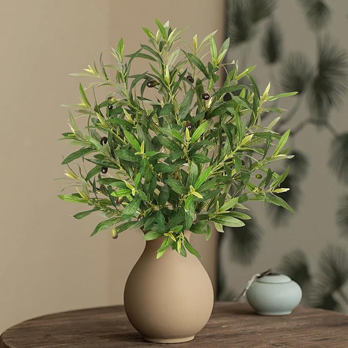 Fake Plants 6PCS Artificial Olive Branches Faux Greenery Olive Branches for Vases Tree Branches Greenery Stems Silk Plants Faux Greenery Stems for Home Decor Room Office Decor 25.6In(No Vase)