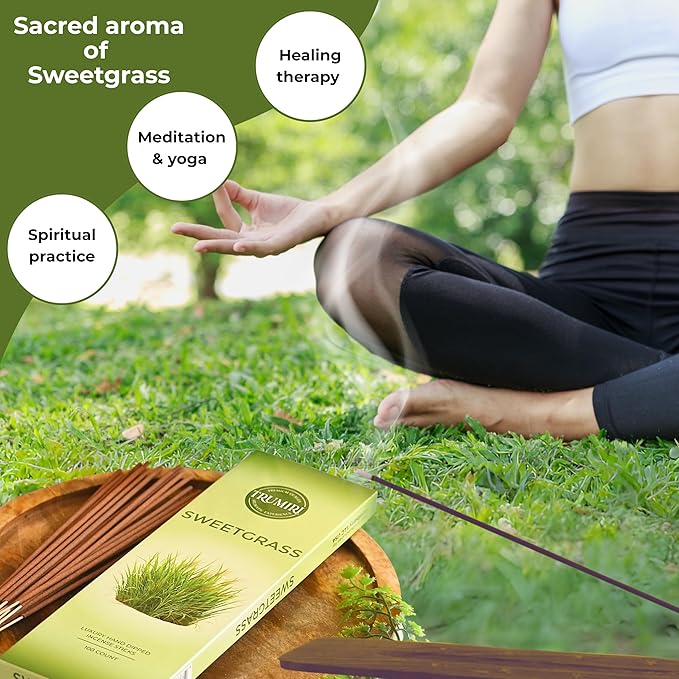 Sweetgrass Incense Sticks - Pack of 100 Inscents-Sticks - Made with Non Toxic Insence Ingredients - Scented Incienso Spiritual Insense Natural Agarbatti Incents