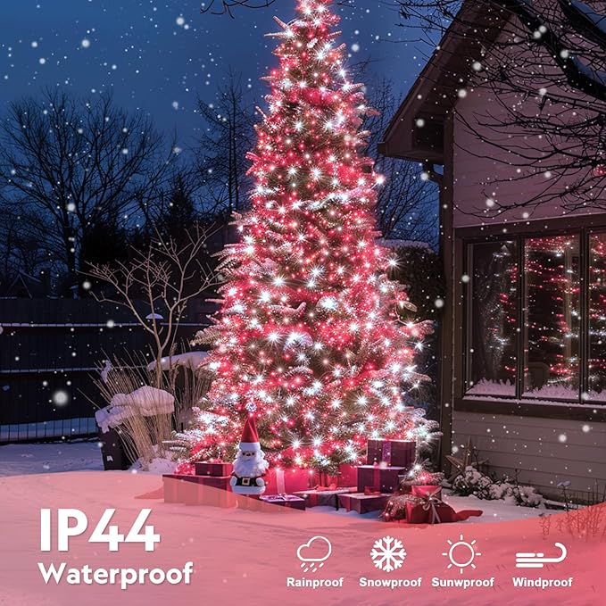 JMEXSUSS 132ft Red and White Christmas Lights Outdoor with Remote, 400 LED String Lights Indoor Plug in with Remote, 8 Modes Christmas Tree Light for Bedroom Tree Party Holiday Xmas Decorations