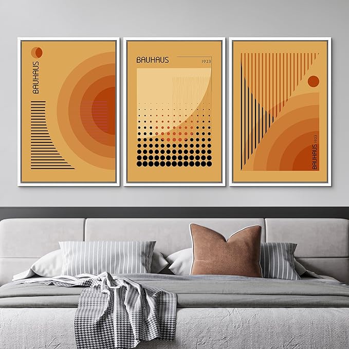 MUDECOR Framed Canvas Print Wall Art Bauhaus Art Prints Abstract Mid Century Modern Wall Art Minimalist Decor for Bedroom - 24"x36"x3 White