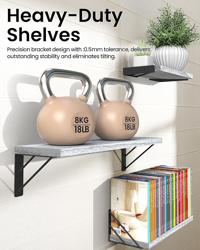 BAYKA Wall Shelves for Bedroom Decor, Floating Wall Shelves for Living Room Kitchen Storage, Mounted Rustic Wood Floating Shelves for Kids Books,Corner Shelves for Bathroom(Gray White，Set of 3) | for Bedroom Decor, Floating Shelves, for Kids Books, for...