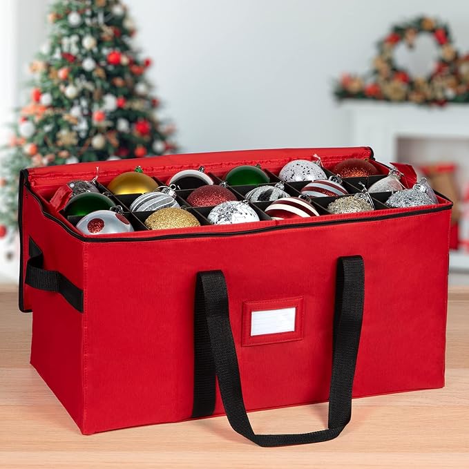 Christmas Ornament Storage Container,Box Stores Up to 54, Adjustable Dividers, Large Organizer Bin to Protect and Store Holiday Décor