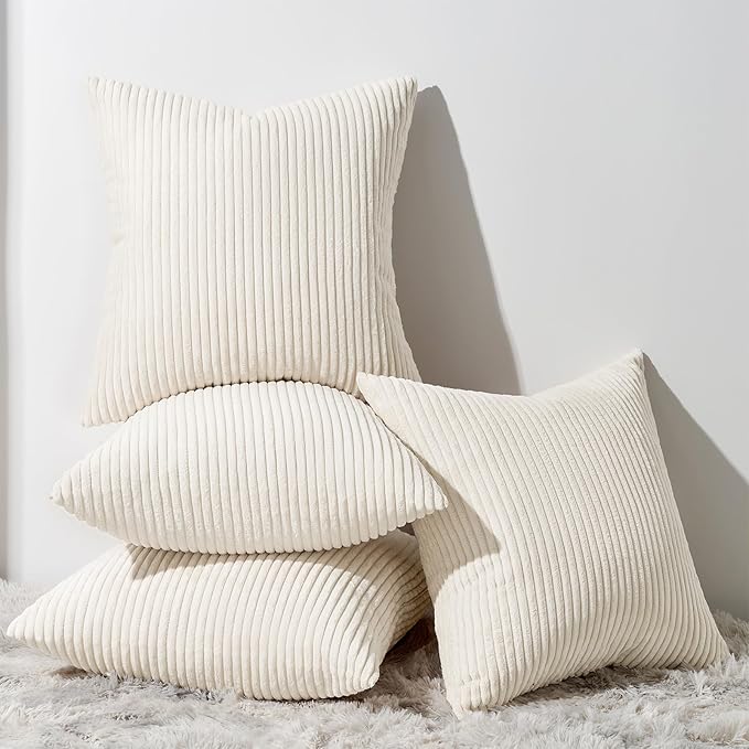 Topfinel Decorative Beige Throw Pillow Covers Cushion Cases, Set of 4 Soft Velvet Modern Double-Sided Designs, Natural Home Decor, Pillow Inserts Not Included (22x22 inch)