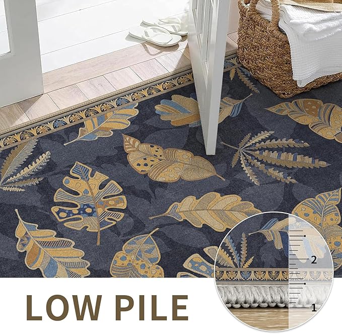 GENIMO 6x9 Area Rugs for Living Room, Machine Washable Non Slip Rugs, Low Pile Lightweight Print Rug for Bedroom, Dining Room, Home Office, Leafy Twilight