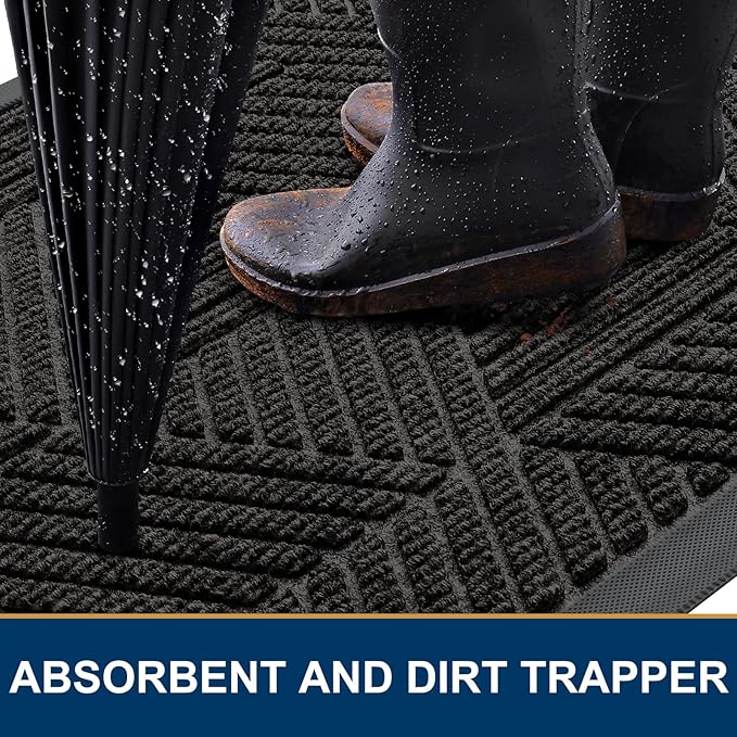 Smiry Front Door Mat Outside Entrance, Heavy Duty Sturdy Natural Rubber Doormat, Trap Dirt and Moisture, Easy Clean Low Profile Welcome Floor Mats for Indoor Outdoor Entry, 35X23 Inch, Charcoal