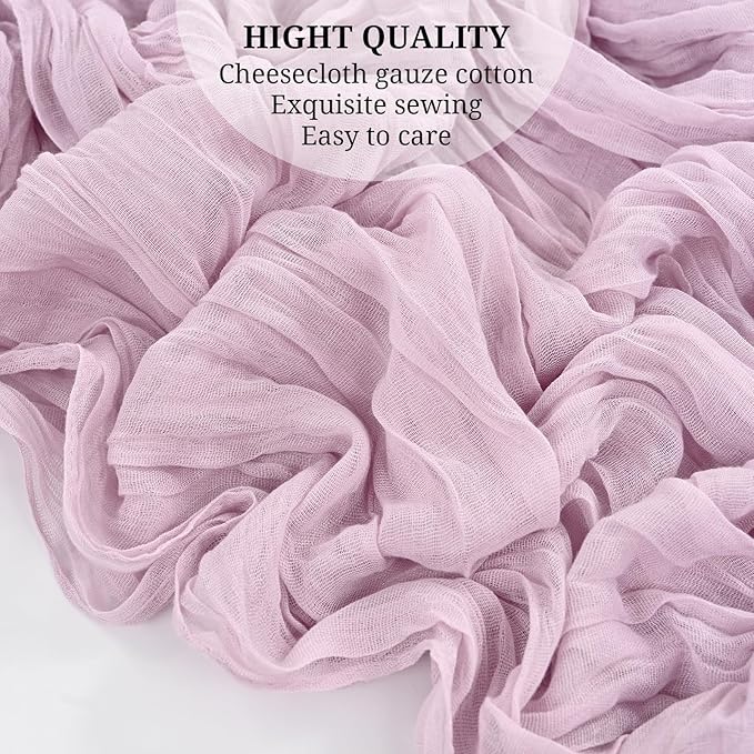 12 Pack Purple Pink Cheesecloth Table Runner 35x120 Inch 10Ft Gauze Cheese Cloth Table Runner, Boho Rustic Wedding Table Runner for Wedding Bridal Shower Graduation Banquet Table Decorations