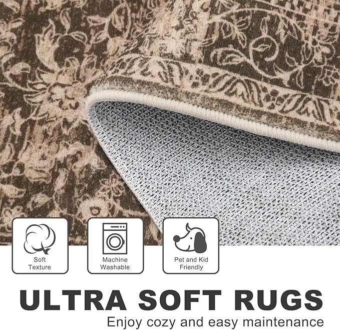 KILOCOCO Moroccan Small Area Rug 2x3 Entryway Rugs Printed Vintage Floral Washable Rug Non-Slip Kitchen Rug Indoor Door Mat, Accent Throw Small Rugs for Laundry Room Bedroom Entrance, Rust Red