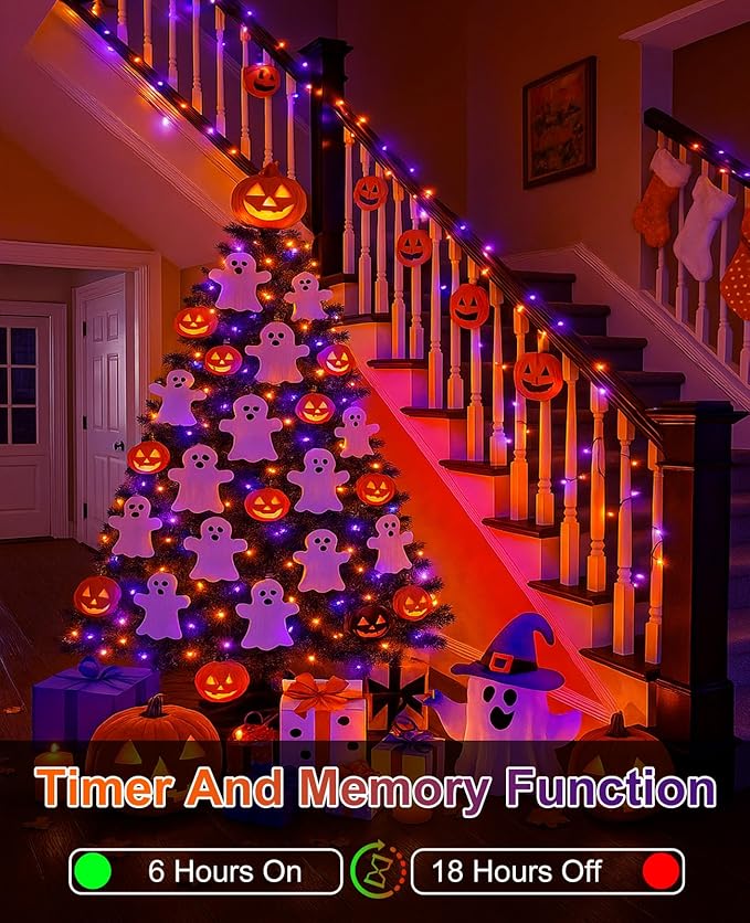 Purple Orange Christmas Lights Outdoor, 80FT 240 LED Christmas Tree Lights Waterproof Plug in, 8 Modes Connectable Christmas Decorations Green Wire for Indoor Home Garden Xmas Holiday
