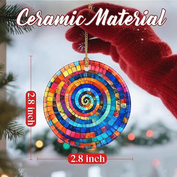 Christmas Ornaments, Dodosky 2.8in Ceramic Rainbow Spiral Ornament, Xmas Decor, Christmas Tree Ornaments, Xmas Decorations for Tree, Holiday Ornament, Gifts for Art Lovers, Idea Gifts for Women Friend
