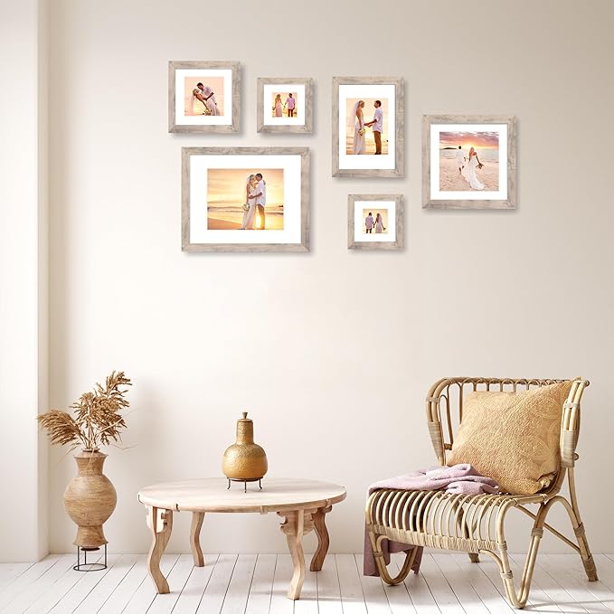 iRahmen 6x6 Picture Frame Set of 4 with High Definition Glass, Smoke Gray Frame Display 4x4 Pictures with Mat or 6 x 6 Without Mat, Wood Square Photo Frame for Wall Mount and Tabletop Display