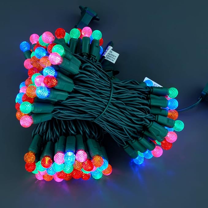 YULETIME Multicolor One-Piece G12 Raspberry Christmas Lights 140 Count 48 Feet, 2 Sets 70 LED 24 ft High Waterproof UL Certified String Light (Multicolor)