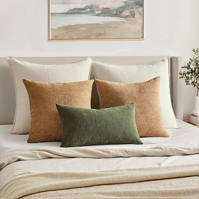 MIULEE Olive Green Couch Pillow Covers 12x20 Inch, Set of 2 Soft Chenille Decorative Lumbar Throw Pillow Covers Farmhouse for Sofa Living Room Bed