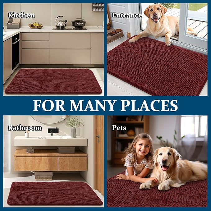 OLANLY Dog Door Mat for Muddy Paws 54x32, Absorbs Moisture and Dirt, Absorbent Non-Slip Washable Doormat, Quick Dry Chenille Mud Mat, Entry Indoor Entryway Carpet for Inside Floor, Caramel Russet