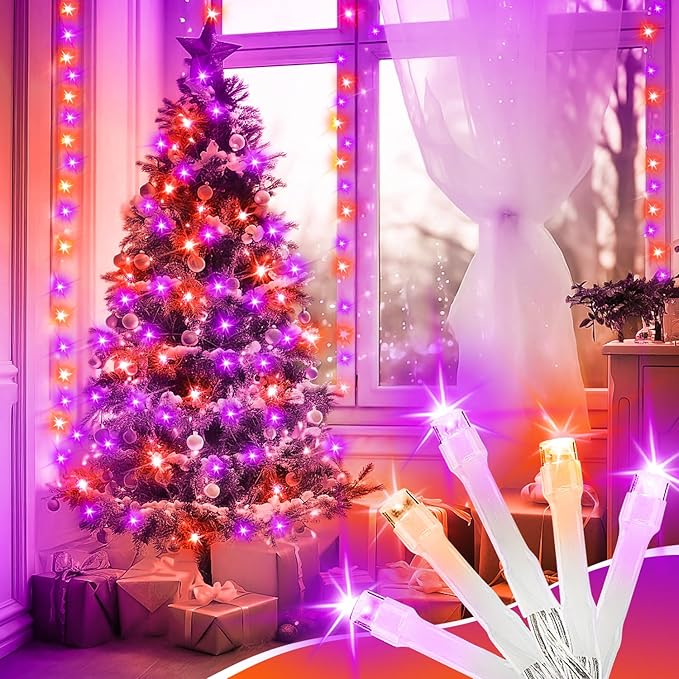 400FT Halloween String Lights Purple and Orange – LED Extra Long Outdoor Waterproof Fairy Lights with Remote, Dimmable Timer Decorative Lights for Yard, Party, Home, Holiday Décor (Purple Orange)