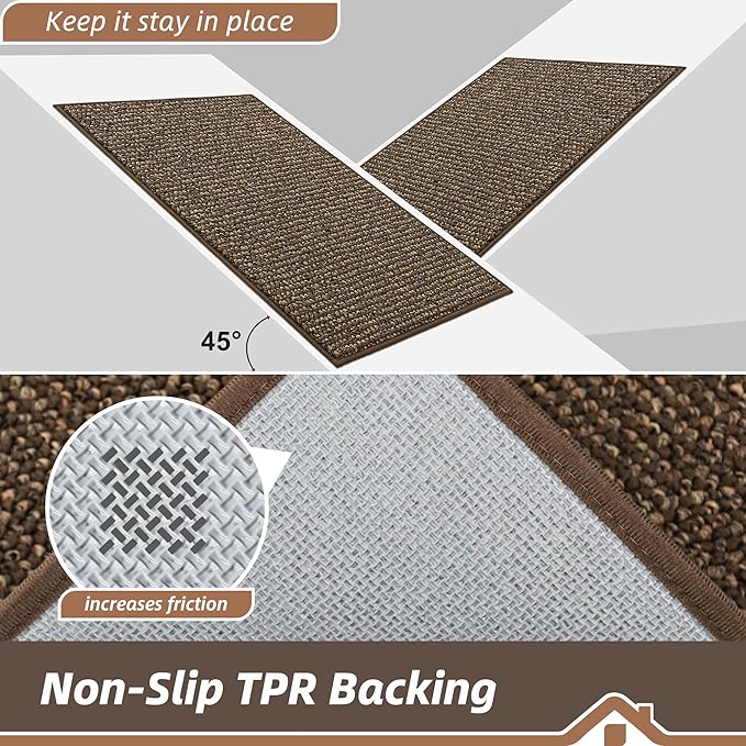 BEQHAUSE Dirt Trapper Door Mat 24" x 36", Non-Slip Washable Doormats Entrance Mat, Dirt Resistant and Absorbent Welcome Mat, Low Profile Floor Mats for Front Back Door and Entryway, Brown