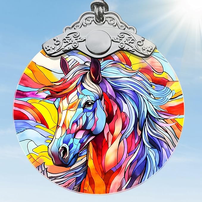 Stained Glass Christmas Ornaments, Jocidea Horse Ornaments for Christmas Tree, Christmas Tree Decor, Horse Lovers Gifts, Holiday Decor and Xmas Gifts Ideas