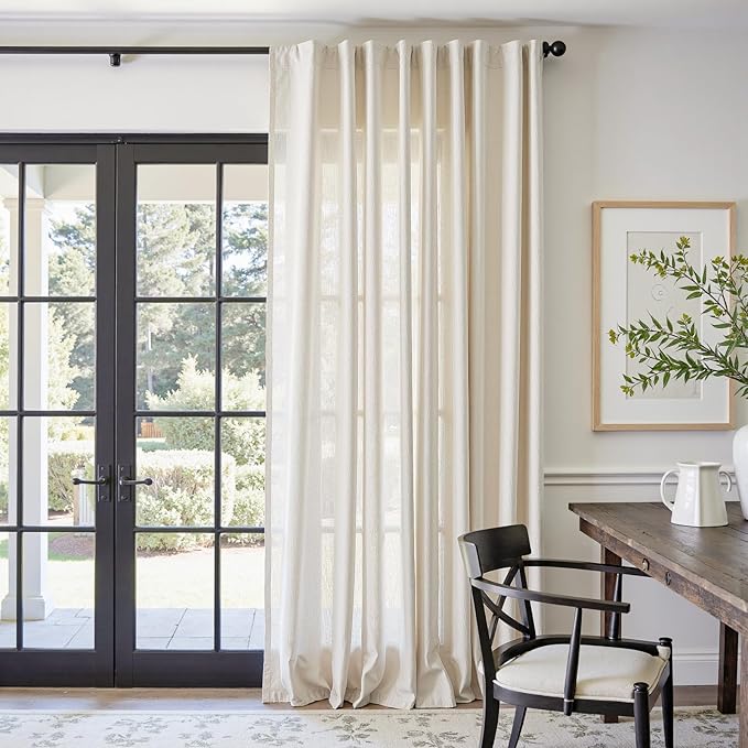 jinchan Beige Linen Blend Curtain 90 Inches Length 1 Panel for Bedroom Living Room, Light Filtering 84 Inches Wide Natural Farmhouse Drape with Rod Pocket Back Tab (84W x 90L, Ecru)