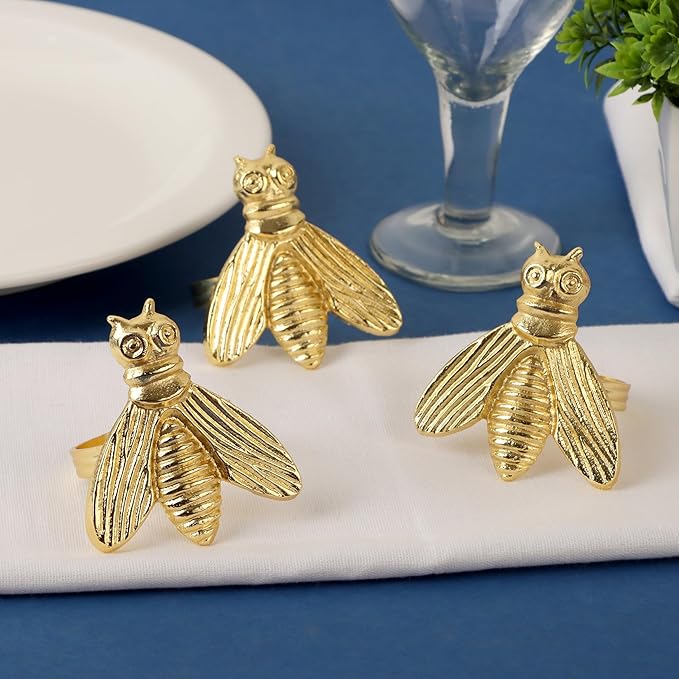 12 Pcs Decorative Fly Napkin Rings - Metal Napkin Rings Table Decor Napkin Ring, Dining Cloth Napkin Holder, Farmhouse Napkin Ring, Modern Napkin Holders (Gold) - ALPHA Living HOME
