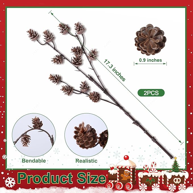 HyeFlora 14 PCS Christmas Norfolk Pine Stems with Small Pine Cones Branches, 19 In Real Touch Artificial DIY Greenery Pine Needles Picks,Xmas Faux Cedar Pine Branche for Vase Indoor Outdoor Home Décor