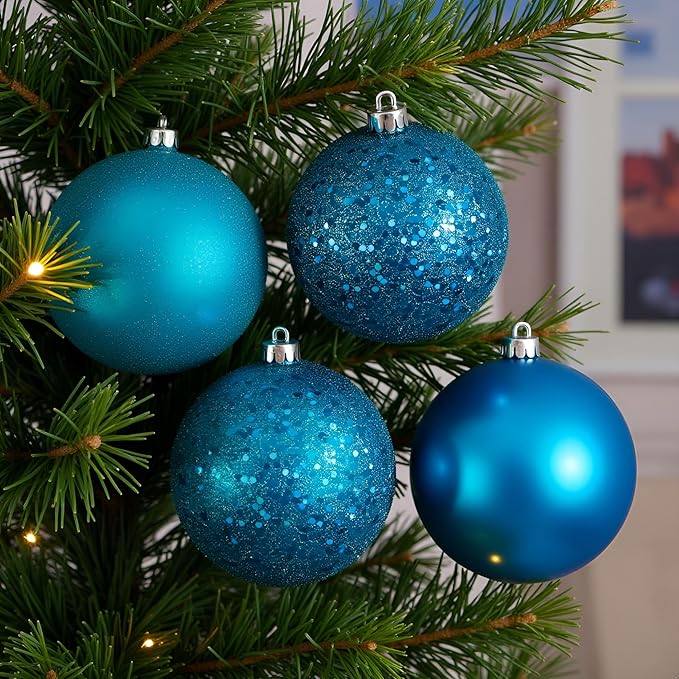 6-Inch Turquoise Christmas Ornament Balls Set of 4 Elegant Shatterproof Holiday Tree Decorations Four Unique Finishes Durable Lightweight Stylish Festive Seasonal Decorative Ornament Set