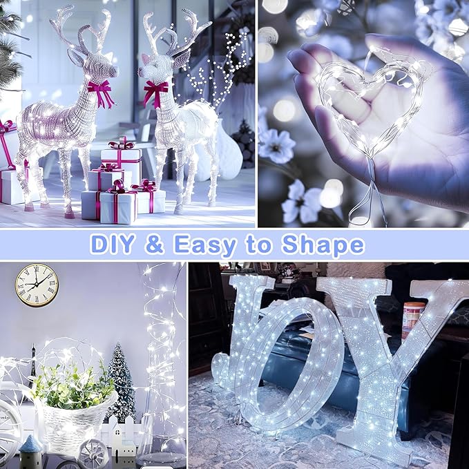 Decute 500LED 164ft Fairy String Lights Cool White Christmas Light Silver Wire w/Remote, Firefly Lights Starry Light for DIY Christmas Tree Costume Wedding Party Table Centerpiece Decor