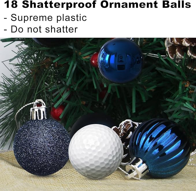 Navy Blue 1.6" Small Christmas Balls Christmas Tree Decoration Ornaments Shatterproof Hanging Balls for Birthday Halloween Holiday Wedding Decorations Set of 18pcs