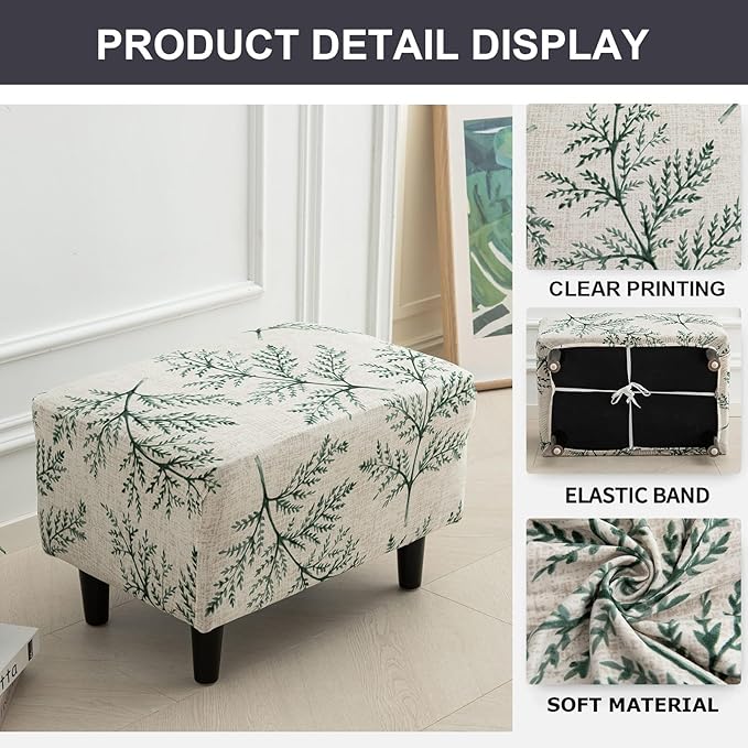 Eco-Ancheng Chair Cover Stretch Ottoman Cover Rectangular Storage Ottoman Slipcover Footrest Stool Covers Ottoman Slipcovers for Foot Stool with Nonslip Elastic Bottom,02