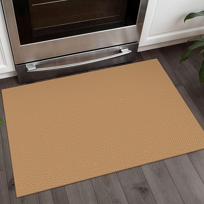 Small Braided Rugs 2x3 Ft Area Rugs for Entryway Boho Washable Rug Throw Rugs with Rubber Backing Cotton Woven Door Mat Indoor Entrance Front Door Rugs for Foyer Bathroom Kitchen, Warm Tan