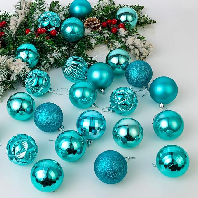 AMS 34ct Christmas Ball Mini Ornaments Party Decorations Shatterproof Festival Pendant Hangings for Xmas Tree Decor(1.57''/40mm,Teal)