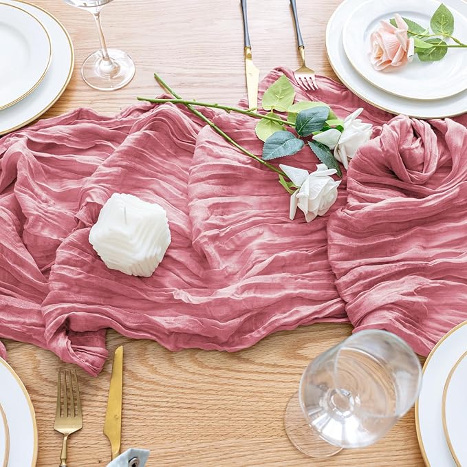 Wokceer Cheesecloth Table Runner 6Pack 10FT Dusty Rose Boho Gauze Cheese Cloth Table Runner for Party Long Rustic Sheer Table Runners for Baby Bridal Shower Wedding Easter Table Decor