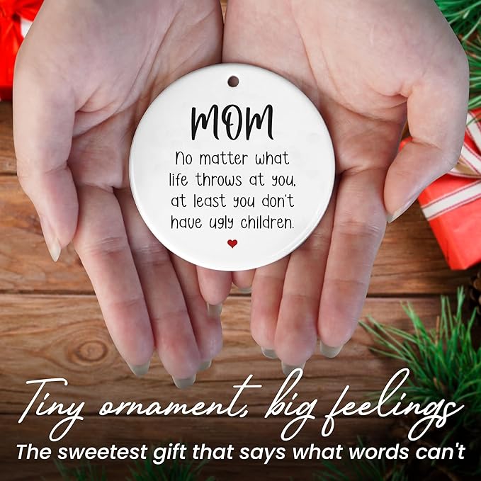 GEEMBI Funny Mom Gifts for Christmas - Ceramic Christmas Ornaments 2025 for Tree Decorations - Gifts for Mom from Daughter Son, Mother Daughter Gift Ideas, Mama Gift for Mother in Law