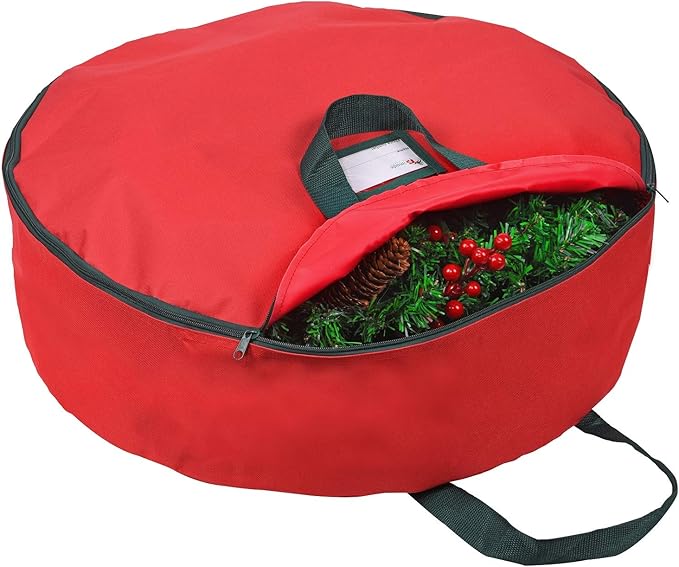 Primode Heavy Duty Christmas Wreath Storage Bag 48" - Handles Made Of Durable 600D Oxford Polyester Material Storage Bag Extra Large 48” Holiday Wreaths Container (Red)