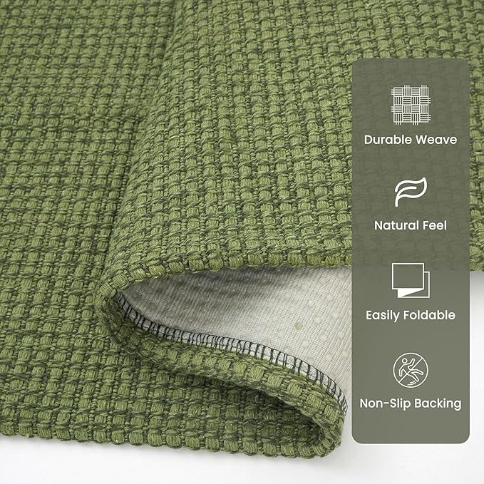 Braided Area Rug 3x5 Ft Washable Rugs for Entryway Non Slip Throw Rugs Boho Door Mat Indoor Entrance Cotton Kitchen Mats Woven Front Door Carpet for Foyer Living Room, Green