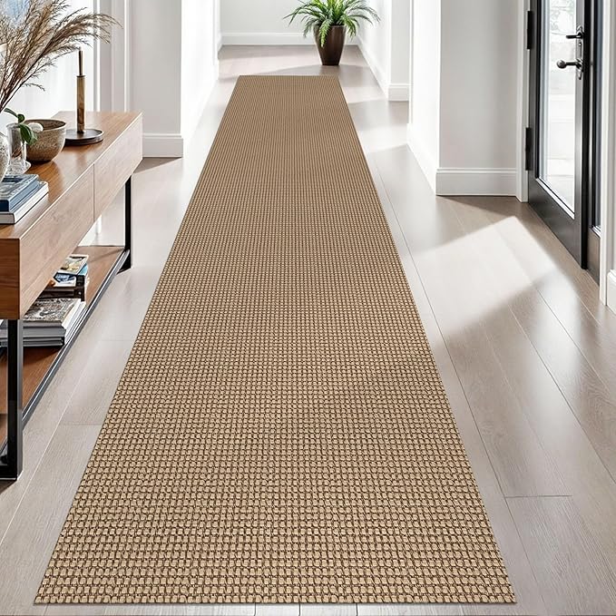 EARTHALL Woven Runner Rug 2.6x12 Ft Washable Runners for Hallways Extra Long Cotton Non Slip Rubber Backed Kitchen Runner Braided Indoor Floor Carpet for Entryway, Hall, Kitchen, Orange/Tan/Brown