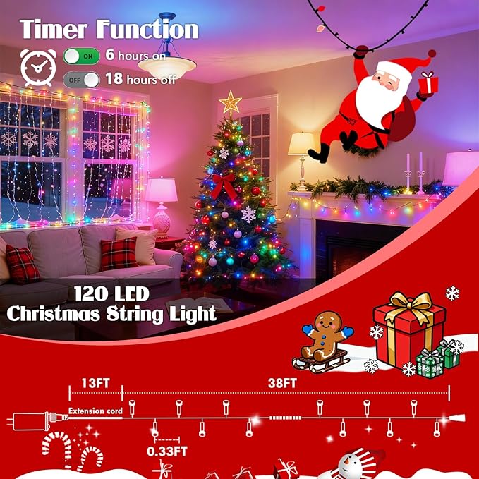 2025 New 51FT 120LED Smart Color Changing Christmas String Lights Outdoor App Control RGB LED String Lights with Remote & Timer, Waterproof Twinkle Christmas Tree Lights Indoor for Holiday Xmas Decor
