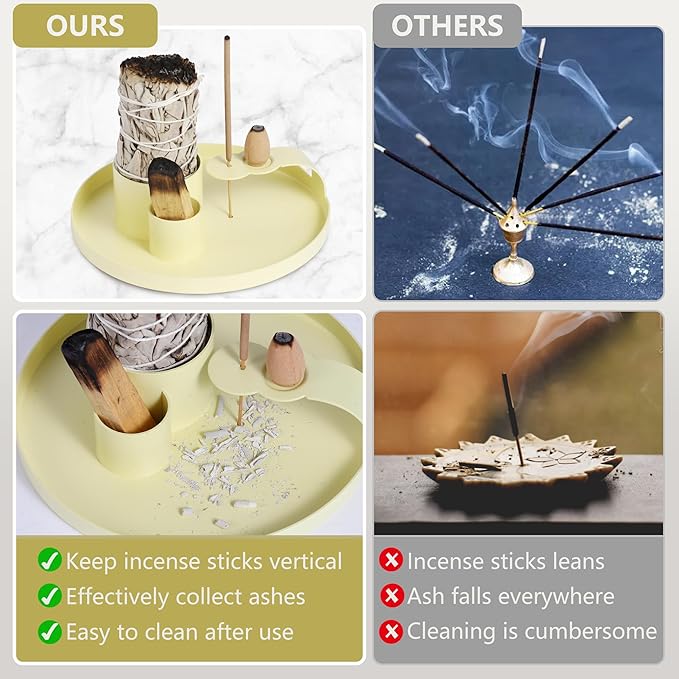 Multifunction Incense Holder, Sage Burner Holder, Palo Santo Holder Burner, 5.47" Ash Catch Tray, Smudge Stick Holder with Handle for Incense Sticks Incense Cone Candle, Yoga Meditation and Room Decor