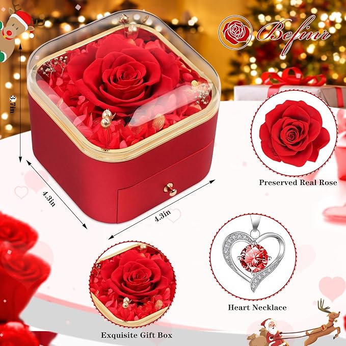 Beferr Birthday Gifts for Women Mom Preserved Real Rose with Necklace Eternal Roses Fresh Flowers for Delivery Prime anniversary Purple Gifts for Grandma Wife Daughter Sister