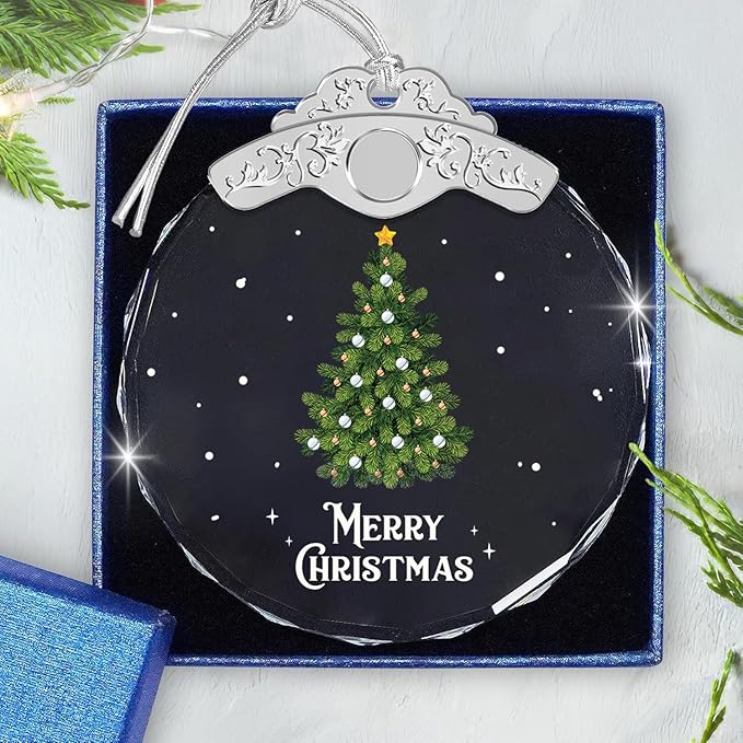 Christmas Ornaments - Christmas Tree Glass Ornament - Present for Family Friend - Xmas Decor - Holiday Presents Gift Exchange Ideas Car Hanging Decoration Wine Bottle Decor