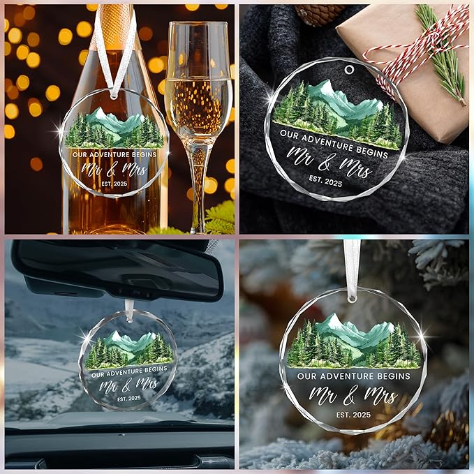 Christmas Anniversary Wedding Gifts for Couples - Mr & Mrs Glass Christmas Ornaments 2025 for Tree Decorations - Anniversary Couples Gifts for Him and Her Men Women, Husband Wife Gift Ideas