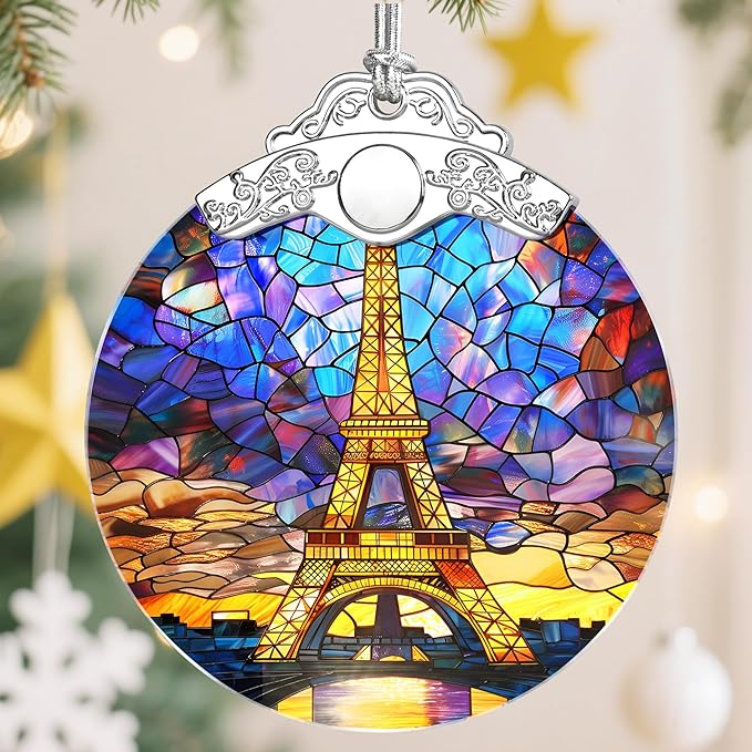 Christmas Ornaments, Christmas Tree Decorations, Keepsake Ornaments, Holiday Decor, Holiday & Xmas Gifts, Gifts for Travel Lovers & Art Lovers - Eiffel Tower-Theme