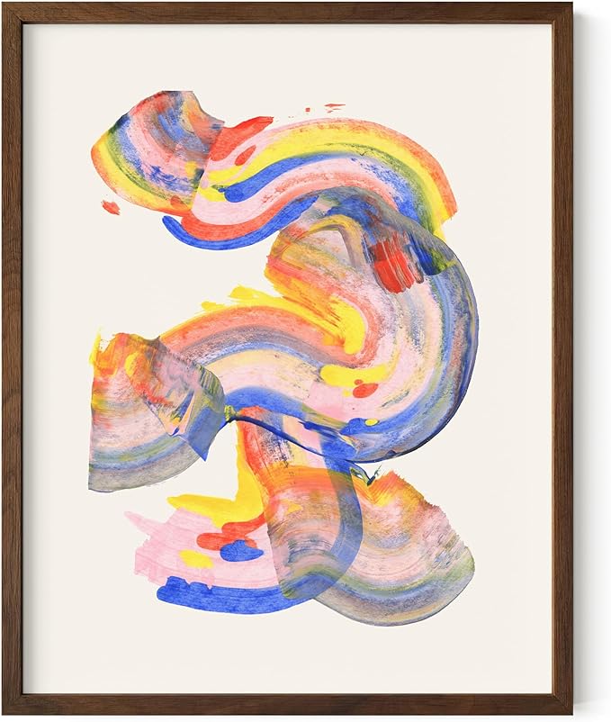 HAUS AND HUES Colorful Abstract Wall Art - Minimalist Retro Picture for Living Room Decor, Red and Pink Modern Wall Art Painting (Abstract Watercolor Swirls, Walnut Frame, 11x14)