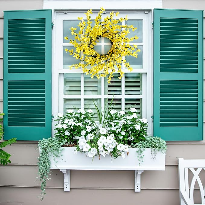 20 Inch Spring Wreath for Front Door, Yellow Forsythia Spring Wreath for Farmhouse Rustic Grapevine Blossom Cluster Festival Celebration Front Door Wall Window Party Decoration Home Décor