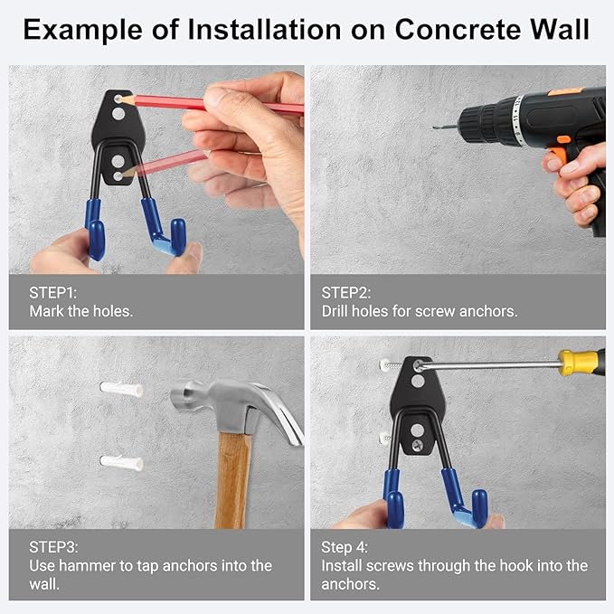 Garage Hook Heavy Duty Wall Storage Hangers, 22 Pack Garage Storage Hooks Steel Tool Blue for Ladders, Ropes, Garden Tools