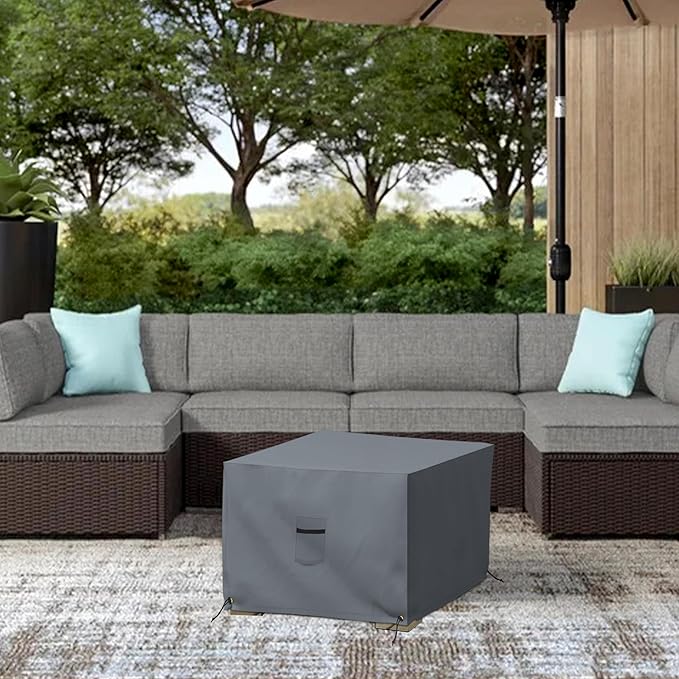 Covers & All Outdoor Ottoman Cover, 12 Oz PVC Coated Polyester, Waterproof Ottoman Slipcover, Square Patio Furniture Covers Suitable for Indoor and Outdoor Use (23" L x 23" W x 18" H, Gray)
