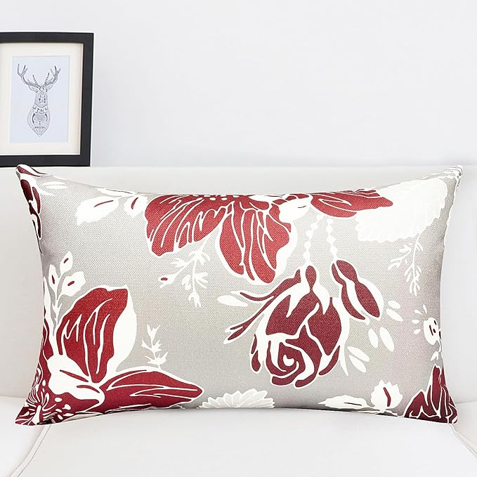 Decorative Throw Pillow Covers Set of 4 Wine Red Pillow Covers 12x20 inch Throw Pillow Cases Linen Square Pillow Case,Farmhouse Outdoor Modern Boho Pillow Covers for Couch Sofa Living Room