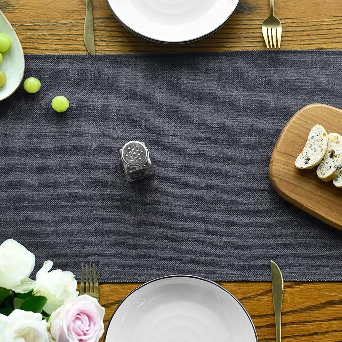 Artoid Mode Graphite Grey Tassel Table Runner, Linen Blend Rustic Farmhouse Style Kitchen Table Decoration Holiday Wedding Party Dinning Decor 13x36 Inch